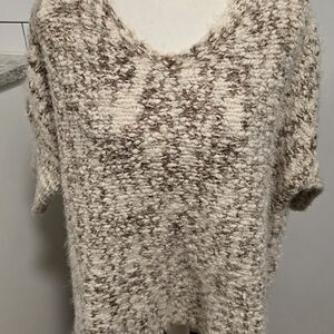 Umgee Cream and Brown V-Neck Sweater